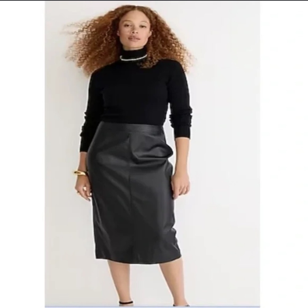 NWT J. Crew Women's Plus Size Black Pencil Faux Leather Skirt